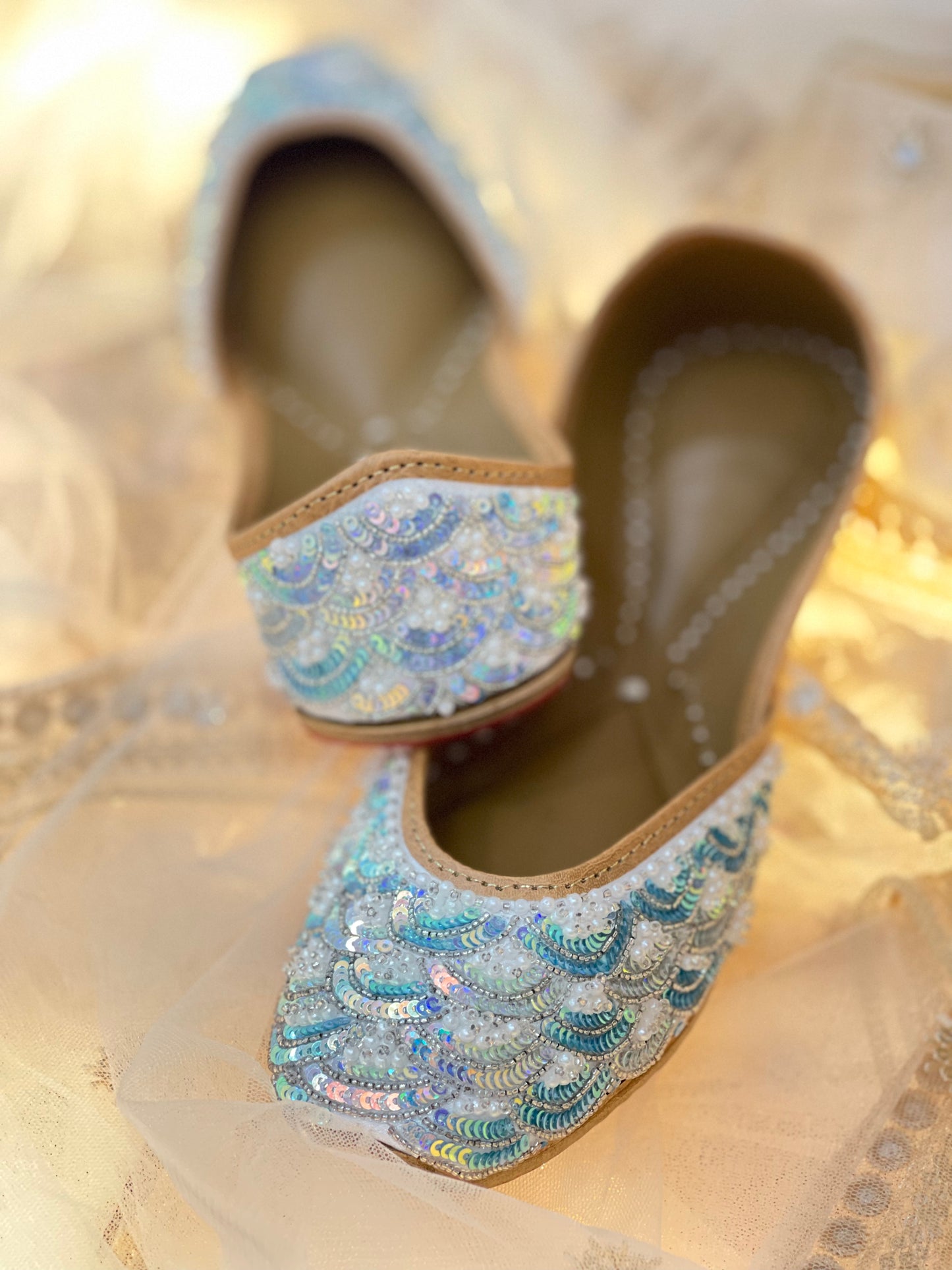 Sky Blue Handworked Juttis|Wedding shoes| Wedding Juttis handworked