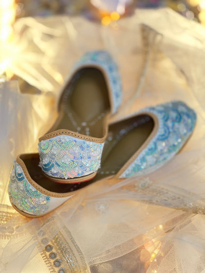 Sky Blue Handworked Juttis|Wedding shoes| Wedding Juttis handworked