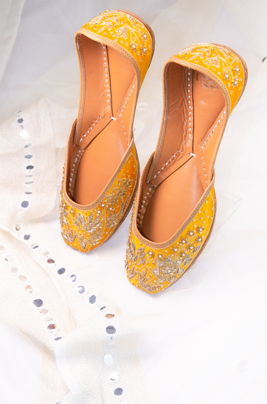 Yellow Handworked  Juttis- Party Wear Juttis