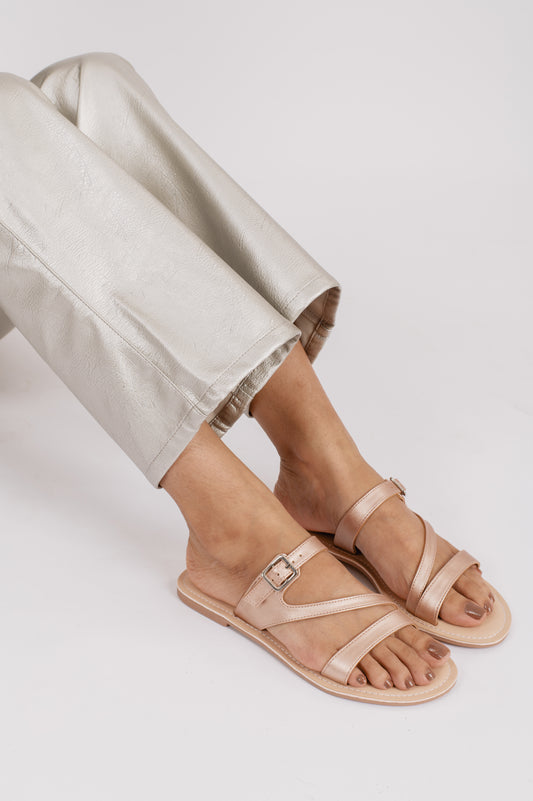 Demure Rose- Gold Strapped Flats