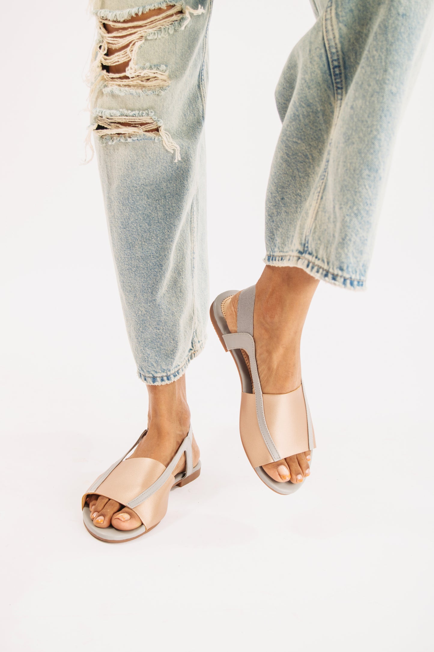 Grey Rose Gold Flats|Slingback flats for women