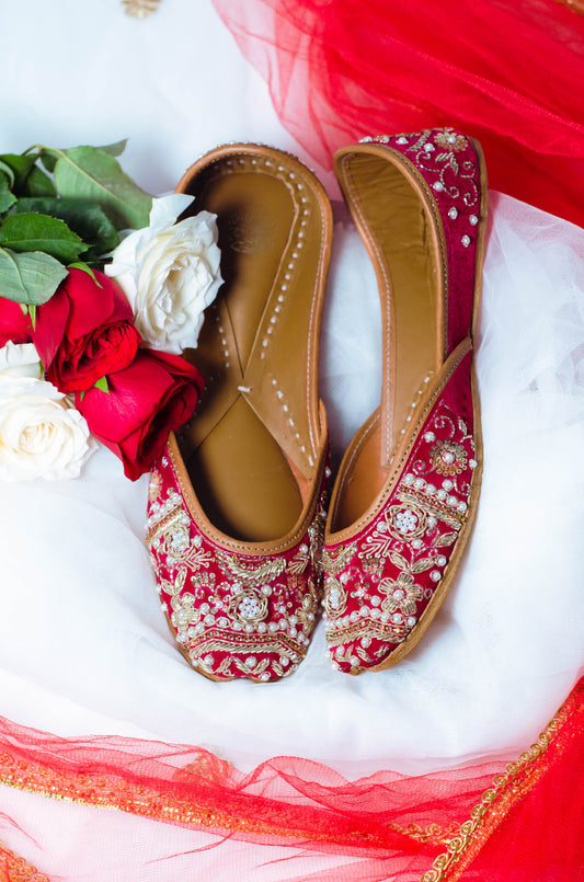 Red Bridal Handworked Juttis- Wedding Jutti LORE